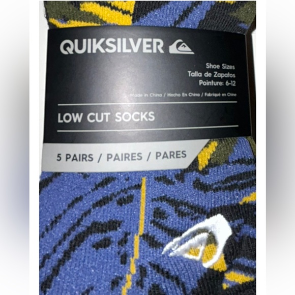 Quicksilver Low Cut Socks 5 Pair Men's 6-12 Black & Multicolor w Mixed Logo Surf - Picture 3 of 12
